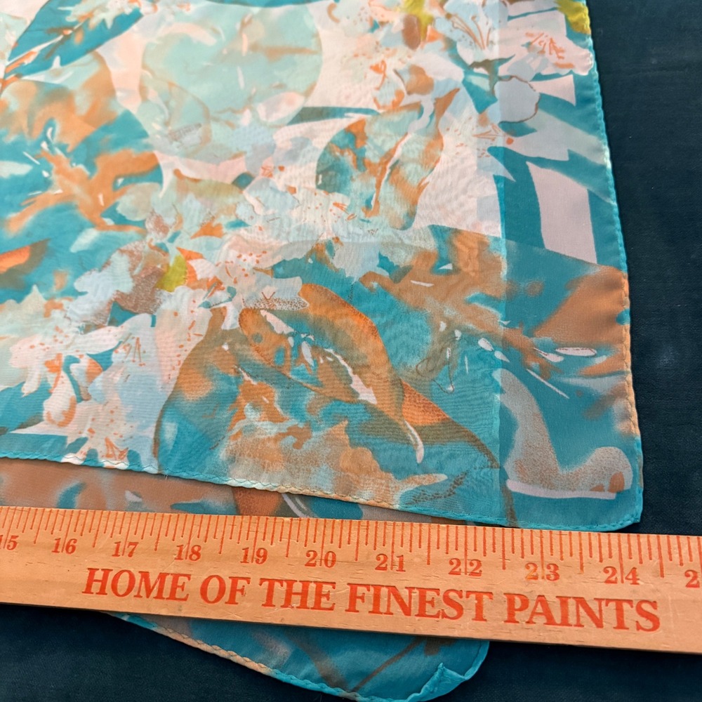 J Collection Eighteen Sheer Scarf‎ Abstract Floral Teal Orange Accent - Picture 5 of 7